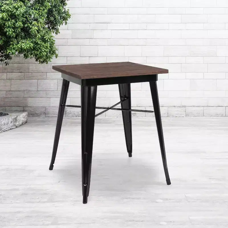 Table d'intérieur carrée en métal de 23,5 po Flash Furniture avec plateau en bois rustique