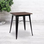 Table d'intérieur carrée en métal de 23,5 po Flash Furniture avec plateau en bois rustique