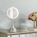 Miroir de courtoisie rond double face à DEL Zadro en nickel satiné