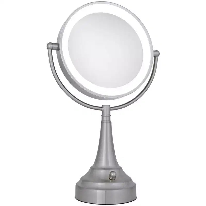 Miroir de courtoisie rond double face à DEL Zadro en nickel satiné