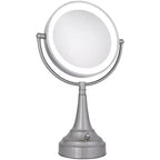 Miroir de courtoisie rond double face à DEL Zadro en nickel satiné