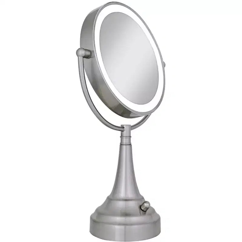 Miroir de courtoisie rond double face à DEL Zadro en nickel satiné
