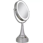 Miroir de courtoisie rond double face à DEL Zadro en nickel satiné