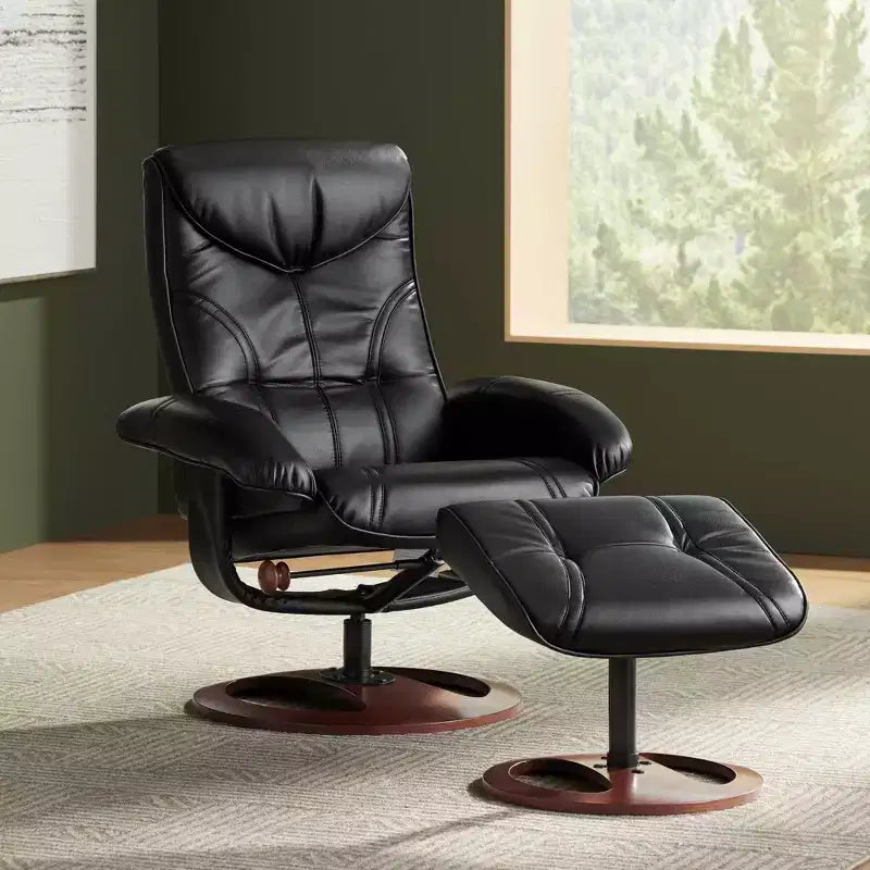 Fauteuil inclinable en cuir BenchMaster Black Swivel Ottoman, fauteuil moderne, ergonomique, inclinable manuellement, réglable pour chambre ou salon