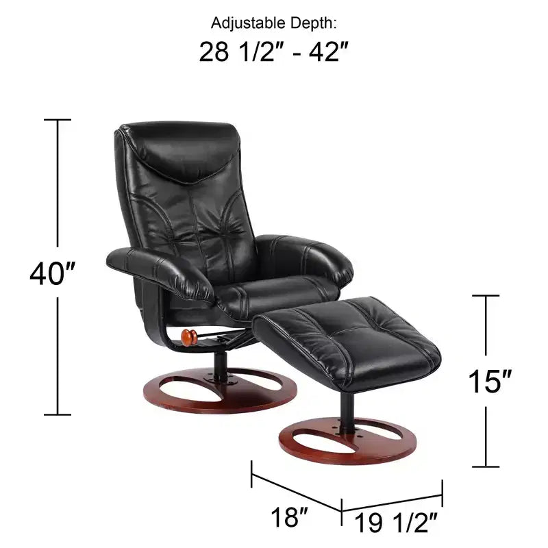 Fauteuil inclinable en cuir BenchMaster Black Swivel Ottoman, fauteuil moderne, ergonomique, inclinable manuellement, réglable pour chambre ou salon