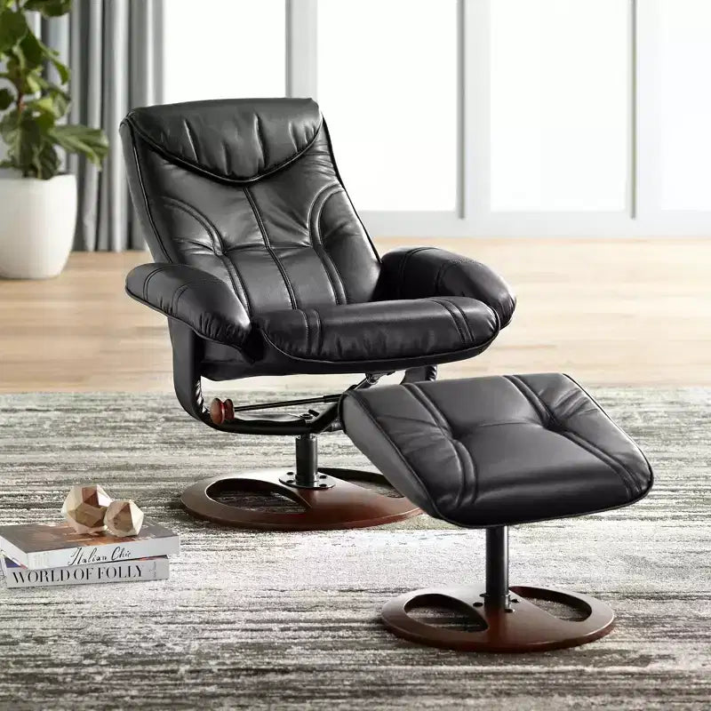Fauteuil inclinable en cuir BenchMaster Black Swivel Ottoman, fauteuil moderne, ergonomique, inclinable manuellement, réglable pour chambre ou salon