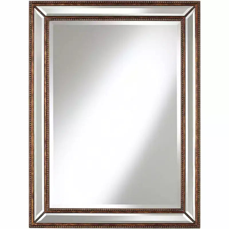 Uttermost Palais Round Vanity Decorative Wall Mirror Vintage Rustic Beveled Mottled Bronze Beaded Frame 30 Wide for Bathroom Bedroom Living Room Home