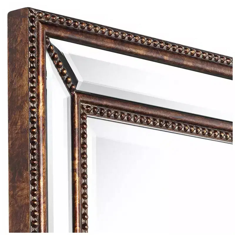 Miroir mural décoratif rond Uttermost Palais, style vintage rustique, biseauté, cadre perlé bronze marbré, 76 cm de large pour salle de bain, chambre à coucher, salon, maison