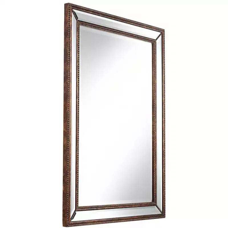 Miroir mural décoratif rond Uttermost Palais, style vintage rustique, biseauté, cadre perlé bronze marbré, 76 cm de large pour salle de bain, chambre à coucher, salon, maison
