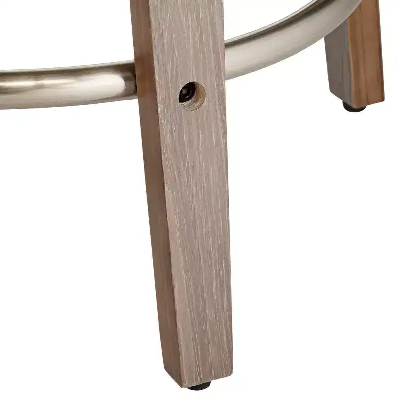 Tabouret de bar pivotant Studio 55D Tilden Wood, marron, 66 cm de hauteur, avec coussin en cuir gris de style milieu du siècle, dossier et repose-pieds, pour comptoir de cuisine ou îlot.