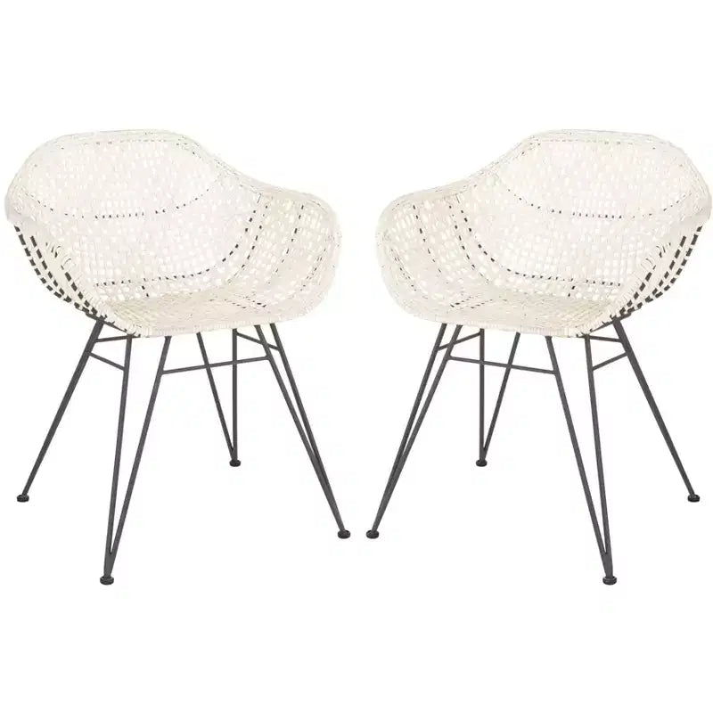 Jadis Woven Leather Dining Chair (Set of 2) - DCH4002 - White/Dark Grey - Safavieh