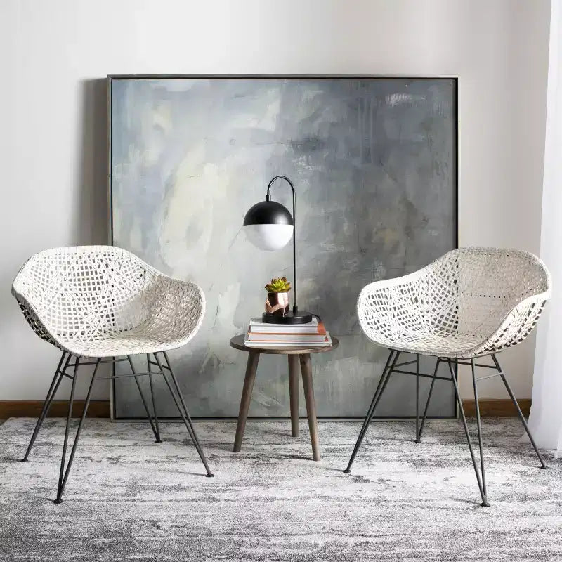 Chaises de salle à manger Jadis en cuir tressé (lot de 2) - DCH4002 - Blanc/Gris foncé - Safavieh