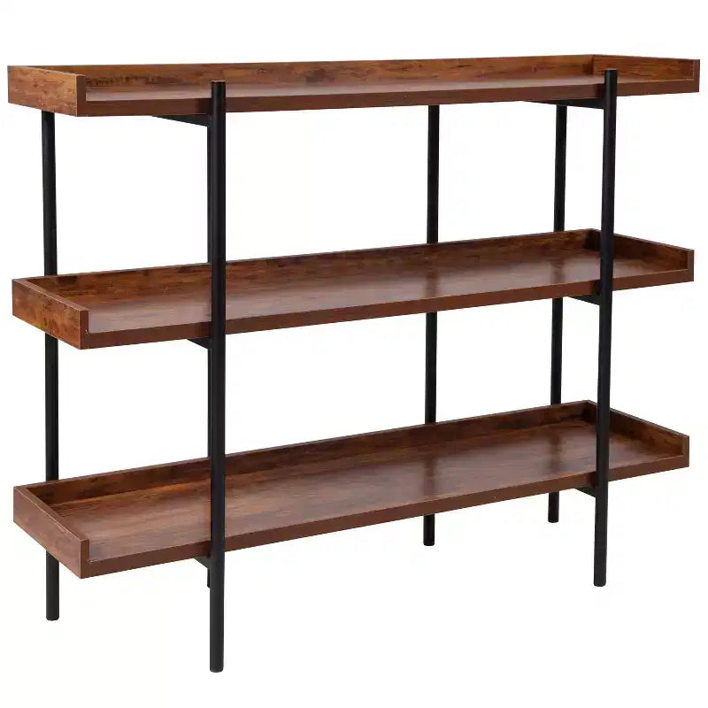 Flash Furniture Mayfair Étagère de Rangement/Bibliothèque à 3 Niveaux de 89 cm de Haut avec Cadre en Métal Noir et Finition Grain de Bois Rustique