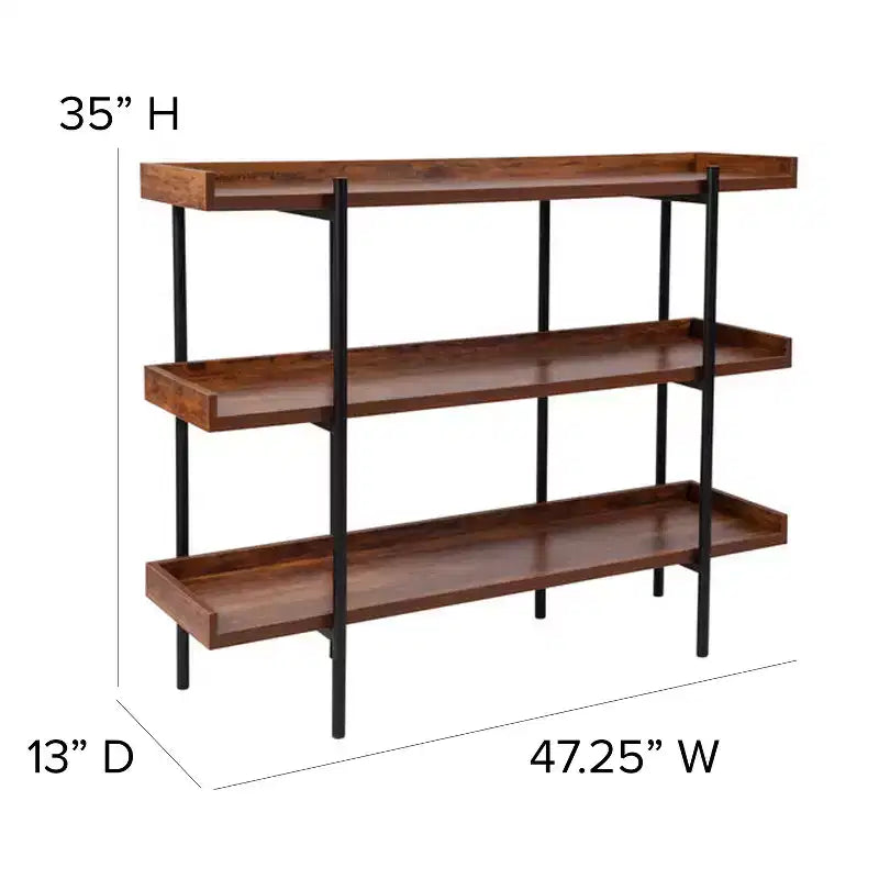 Flash Furniture Mayfair Étagère de Rangement/Bibliothèque à 3 Niveaux de 89 cm de Haut avec Cadre en Métal Noir et Finition Grain de Bois Rustique