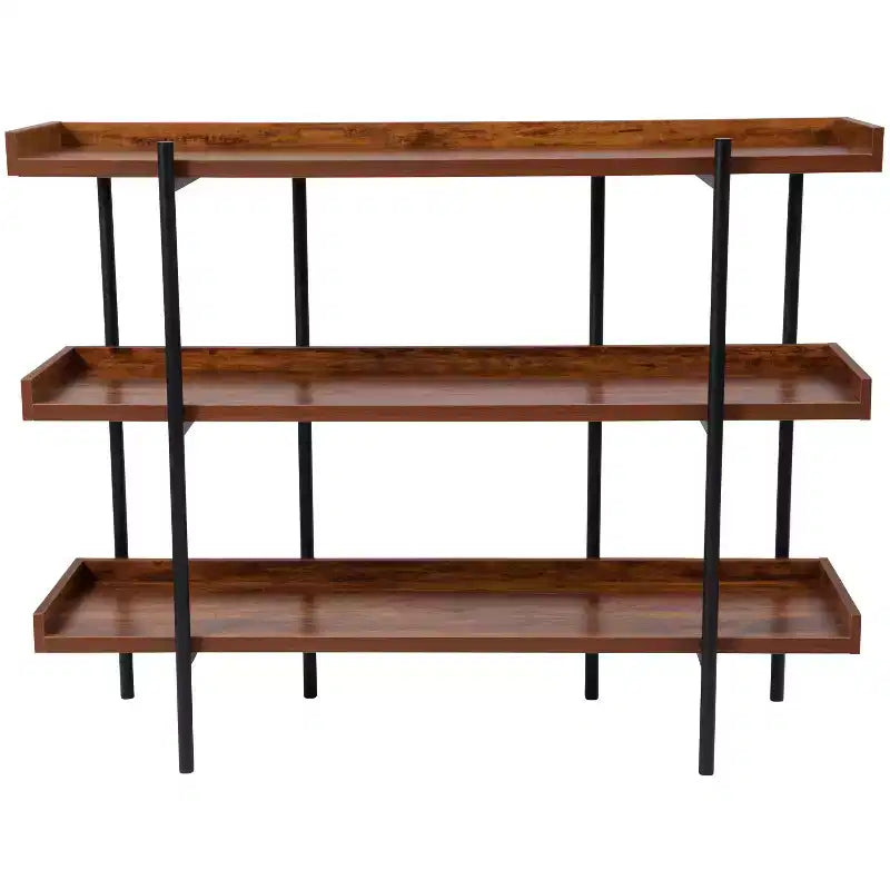 Flash Furniture Mayfair Étagère de Rangement/Bibliothèque à 3 Niveaux de 89 cm de Haut avec Cadre en Métal Noir et Finition Grain de Bois Rustique
