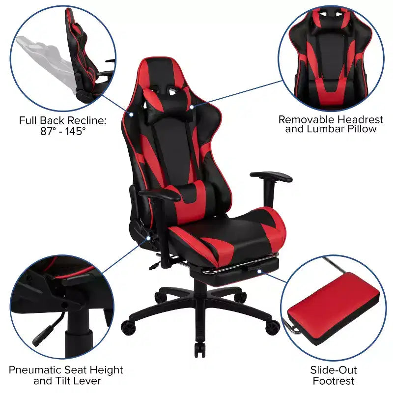 Ensemble bureau de jeu et fauteuil de jeu inclinable Flash Furniture avec repose-pieds, porte-gobelet, support pour casque et support pour moniteur/smartphone