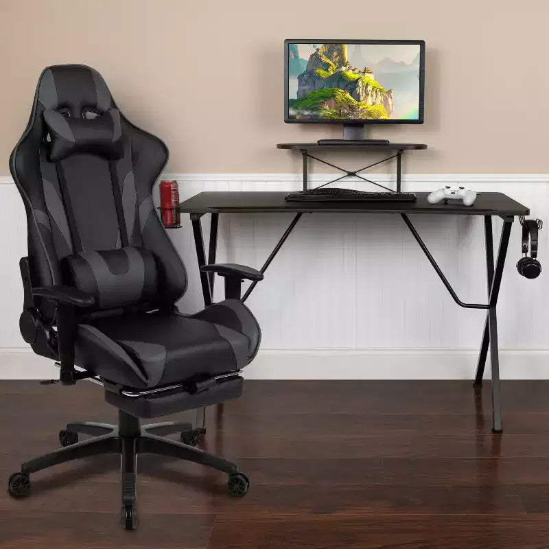 Ensemble bureau de jeu et fauteuil de jeu inclinable Flash Furniture avec repose-pieds, porte-gobelet, support pour casque et support pour moniteur/smartphone