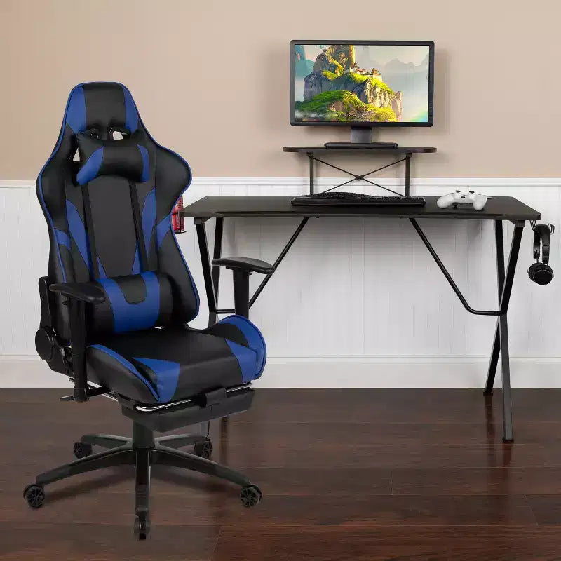 Ensemble bureau de jeu et fauteuil de jeu inclinable Flash Furniture avec repose-pieds, porte-gobelet, support pour casque et support pour moniteur/smartphone