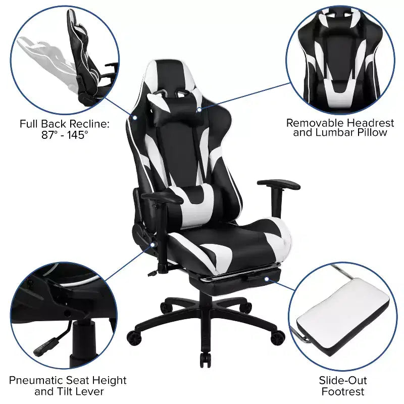 Ensemble bureau de jeu et fauteuil de jeu inclinable Flash Furniture avec repose-pieds, porte-gobelet, support pour casque et support pour moniteur/smartphone