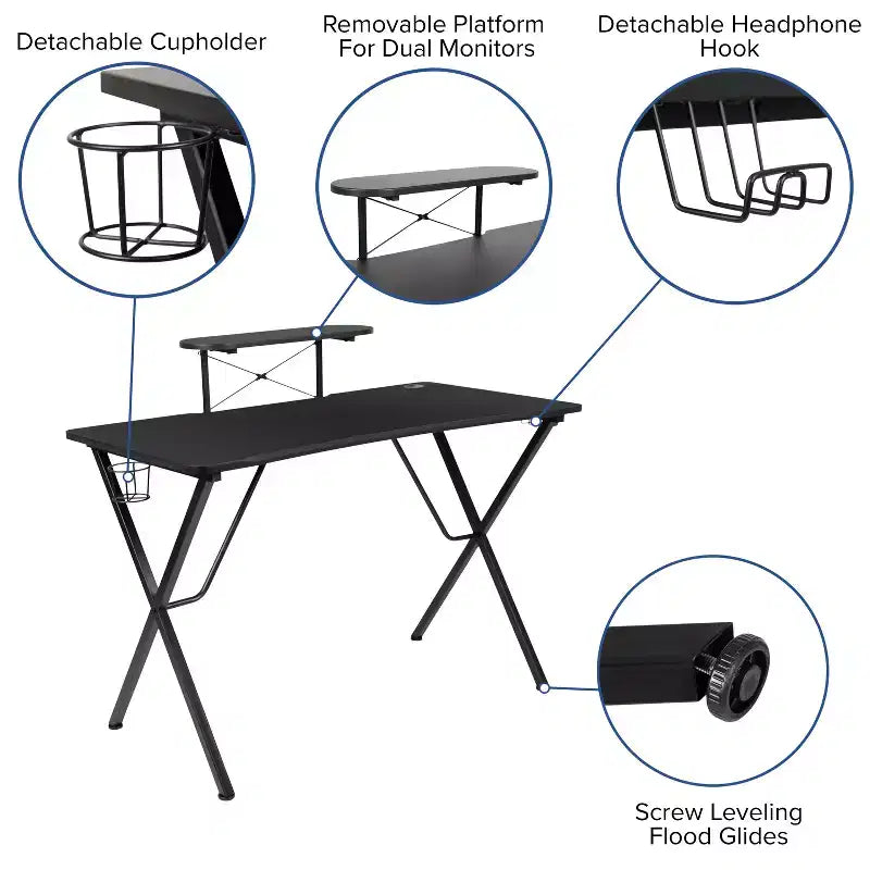 Ensemble bureau de jeu et fauteuil de jeu inclinable Flash Furniture avec repose-pieds, porte-gobelet, support pour casque et support pour moniteur/smartphone