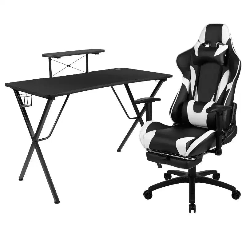 Ensemble bureau de jeu et fauteuil de jeu inclinable Flash Furniture avec repose-pieds, porte-gobelet, support pour casque et support pour moniteur/smartphone