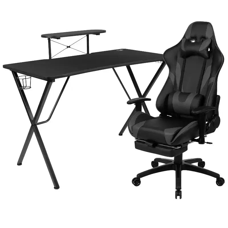 Ensemble bureau de jeu et fauteuil de jeu inclinable Flash Furniture avec repose-pieds, porte-gobelet, support pour casque et support pour moniteur/smartphone