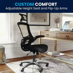 Fauteuil de bureau ergonomique de direction Flash Furniture Kelista à dossier haut en maille noire, pivotant, avec accoudoirs relevables et appuie-tête réglable