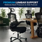 Fauteuil de bureau ergonomique de direction Flash Furniture Kelista à dossier haut en maille noire, pivotant, avec accoudoirs relevables et appuie-tête réglable