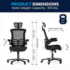 Fauteuil de bureau ergonomique de direction Flash Furniture Kelista à dossier haut en maille noire, pivotant, avec accoudoirs relevables et appuie-tête réglable