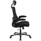 Fauteuil de bureau ergonomique de direction Flash Furniture Kelista à dossier haut en maille noire, pivotant, avec accoudoirs relevables et appuie-tête réglable