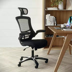 Fauteuil de bureau ergonomique de direction Flash Furniture Kelista à dossier haut en maille noire, pivotant, avec accoudoirs relevables et appuie-tête réglable