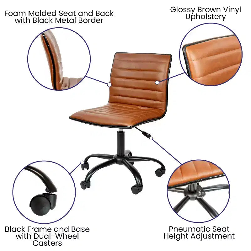 Chaise de bureau pivotante sans accoudoirs nervurée à dossier bas Flash Furniture