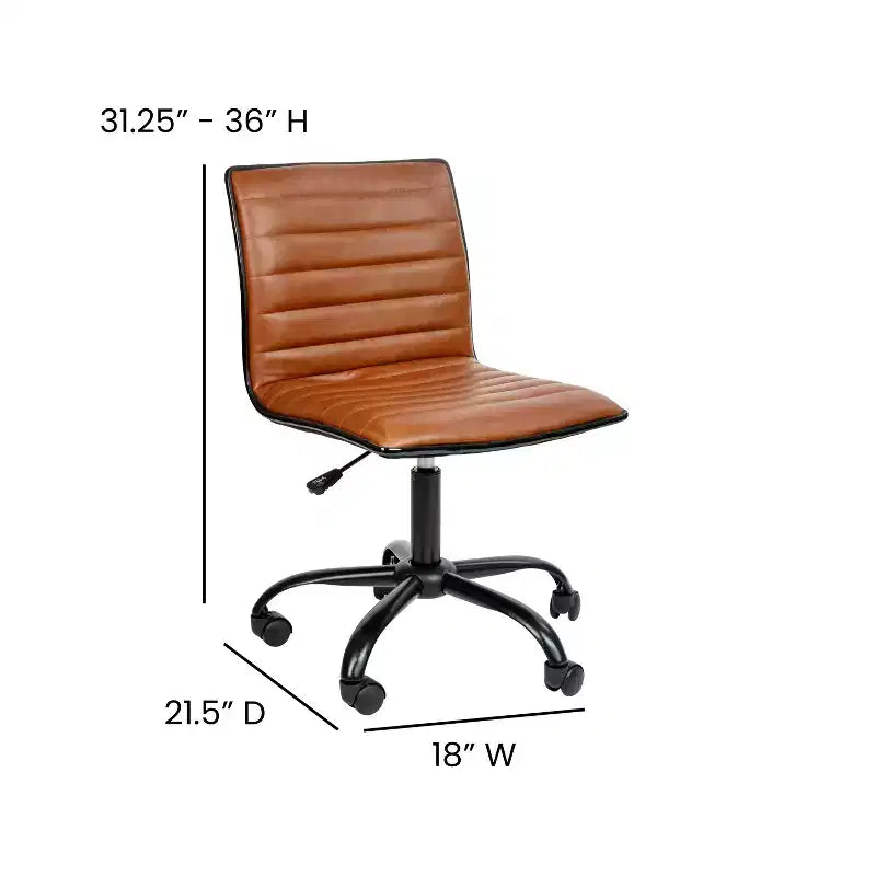 Chaise de bureau pivotante sans accoudoirs nervurée à dossier bas Flash Furniture