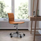 Chaise de bureau pivotante sans accoudoirs nervurée à dossier bas Flash Furniture