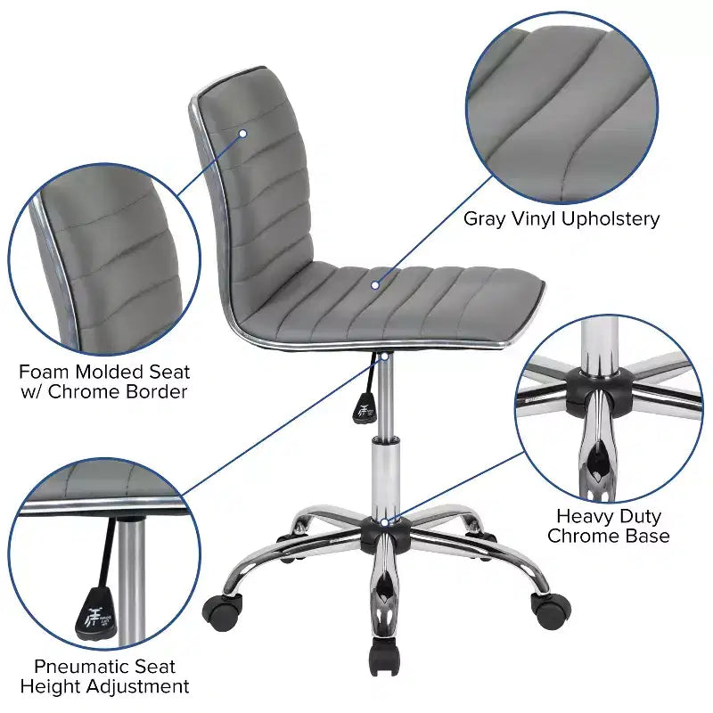 Chaise de bureau pivotante sans accoudoirs nervurée à dossier bas Flash Furniture