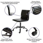 Chaise de bureau pivotante sans accoudoirs nervurée à dossier bas Flash Furniture