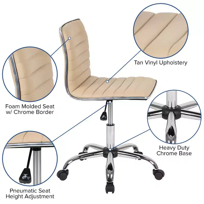 Chaise de bureau pivotante sans accoudoirs nervurée à dossier bas Flash Furniture