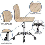 Chaise de bureau pivotante sans accoudoirs nervurée à dossier bas Flash Furniture