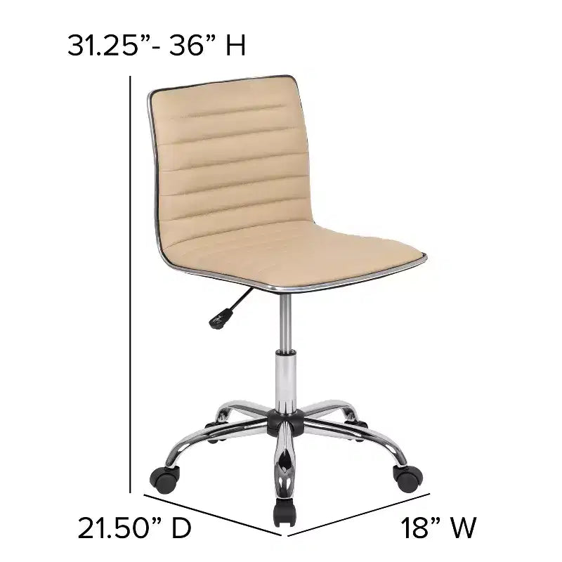 Chaise de bureau pivotante sans accoudoirs nervurée à dossier bas Flash Furniture