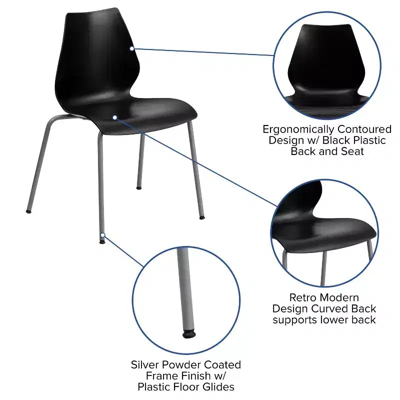 Chaise empilable Flash Furniture HERCULES Series 770 lb avec support lombaire et cadre argenté