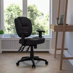 Chaise de bureau ergonomique pivotante multifonction Flash Furniture à dossier mi-hauteur avec coussin supérieur et accoudoirs réglables