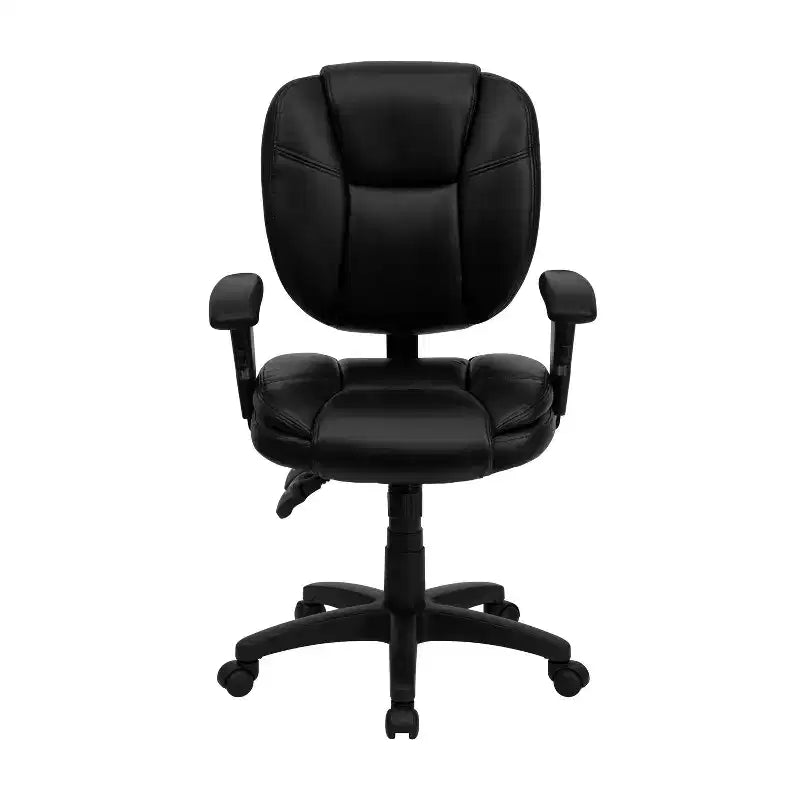 Chaise de bureau ergonomique pivotante multifonction Flash Furniture à dossier mi-hauteur avec coussin supérieur et accoudoirs réglables