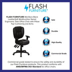 Chaise de bureau ergonomique pivotante multifonction Flash Furniture à dossier mi-hauteur avec coussin supérieur et accoudoirs réglables