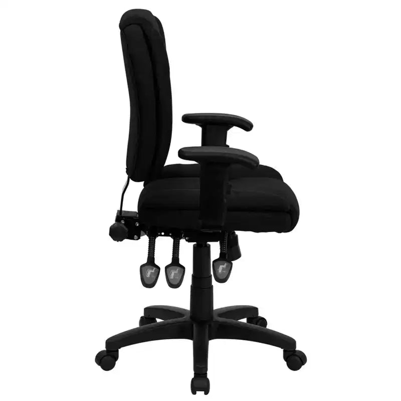 Chaise de bureau ergonomique pivotante multifonction Flash Furniture à dossier mi-hauteur avec coussin supérieur et accoudoirs réglables