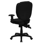 Chaise de bureau ergonomique pivotante multifonction Flash Furniture à dossier mi-hauteur avec coussin supérieur et accoudoirs réglables