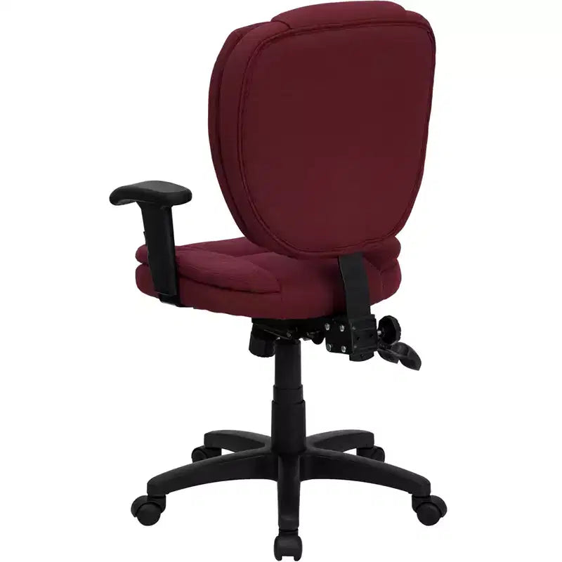 Chaise de bureau ergonomique pivotante multifonction Flash Furniture à dossier mi-hauteur avec coussin supérieur et accoudoirs réglables