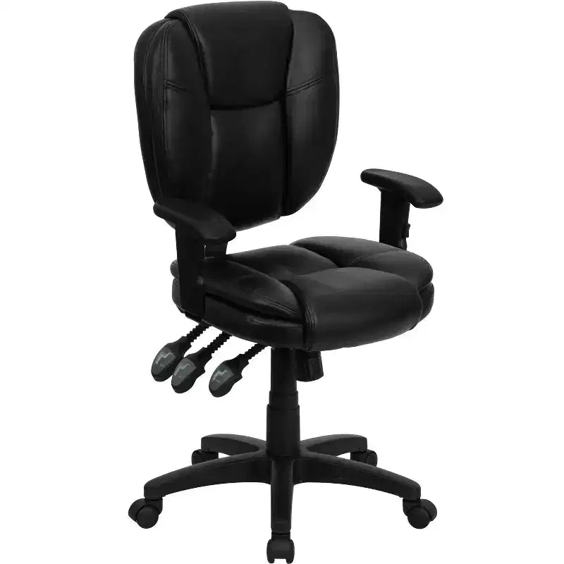 Chaise de bureau ergonomique pivotante multifonction Flash Furniture à dossier mi-hauteur avec coussin supérieur et accoudoirs réglables