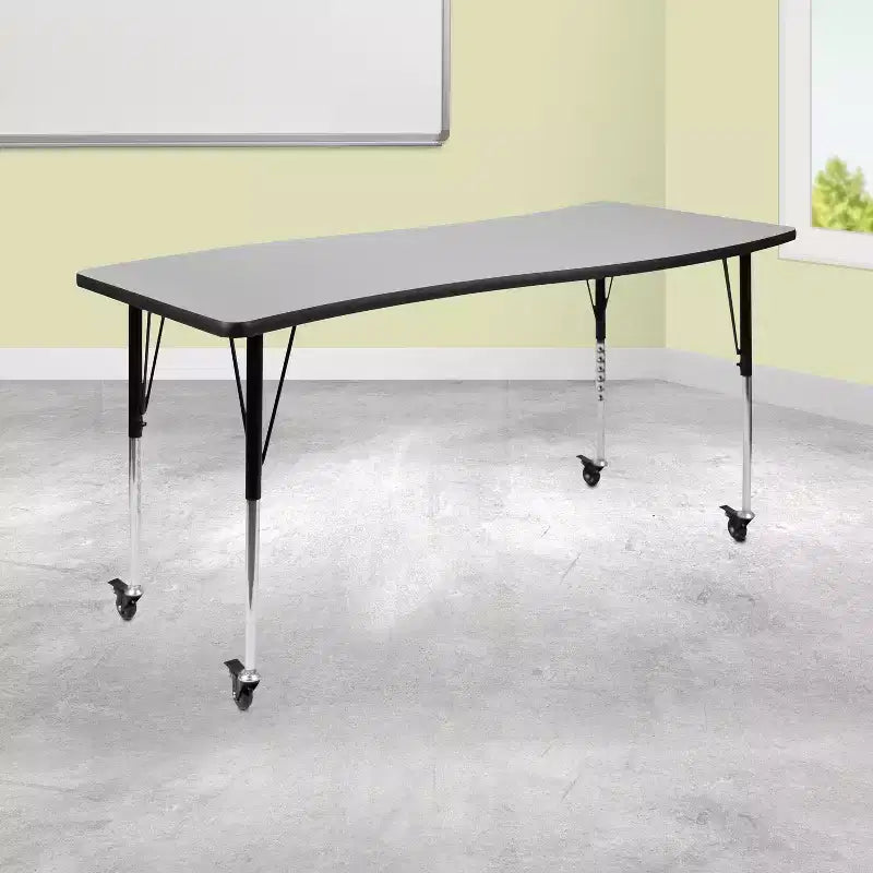 Table d'activités rectangulaire mobile Flash Furniture 26W x 60L à vagues, collaborative et flexible, en stratifié thermique - Pieds réglables en hauteur standard