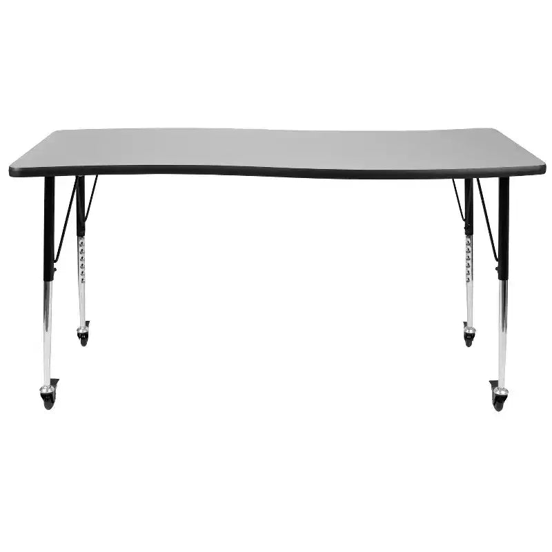 Table d'activités rectangulaire mobile Flash Furniture 26W x 60L à vagues, collaborative et flexible, en stratifié thermique - Pieds réglables en hauteur standard