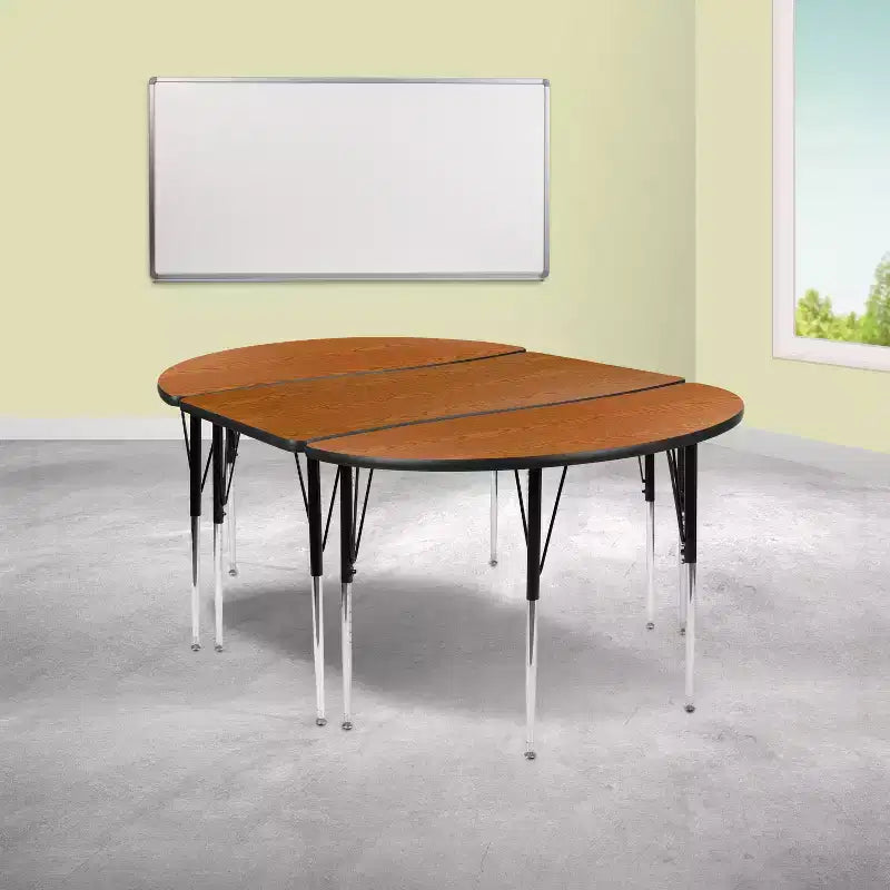 Ensemble de table d'activités Flash Furniture 3 pièces 76" ovale avec laminé thermique gris et pieds réglables en hauteur standard